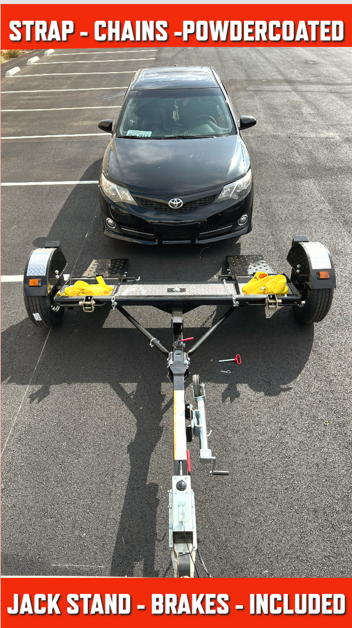 STRAP - CHAINS -POWDERCOATED ALL INCLUDED WITH THIS AMAZING FOLDING CAR TOW DOLLY THDE BEST DOLLY FULLY LOADED FOR ANY RV TRIP