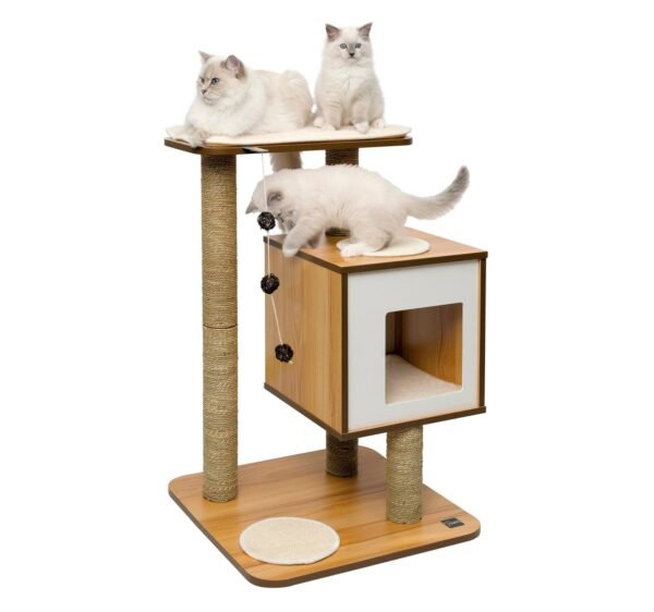 Compact Base Cat Tower – Walnut Finish - Image 2