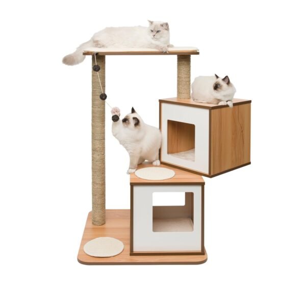 Double Cube Cat Tower – Walnut Finish - Image 2