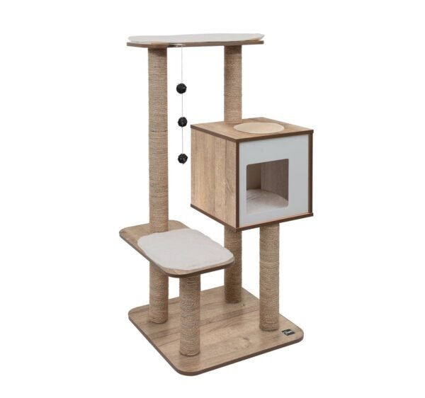 High Base Cat Tower – Oak Finish - Image 2