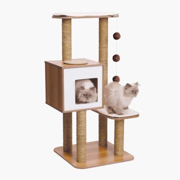 High Base Cat Tower – Walnut Finish - Image 2
