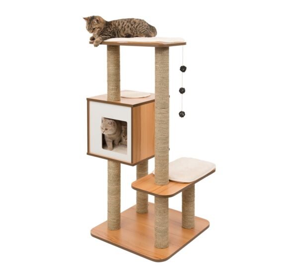 High Base Cat Tower – Walnut Finish