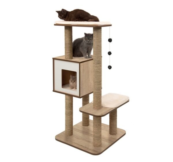 High Base Cat Tower – Oak Finish - Image 4