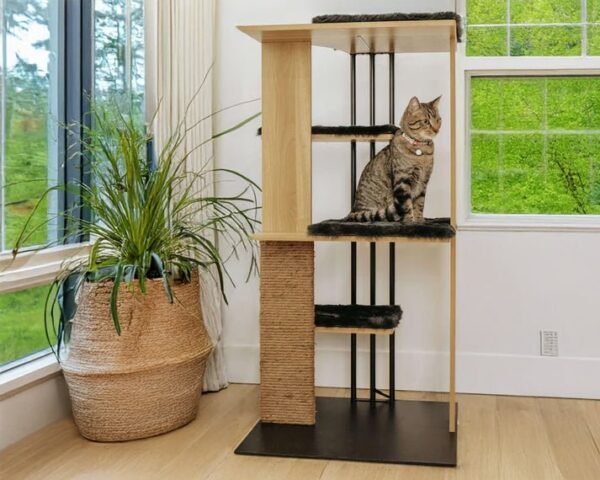 Modern Cat Tree with Scratching Post LED Lighting Perch Platforms - Image 5